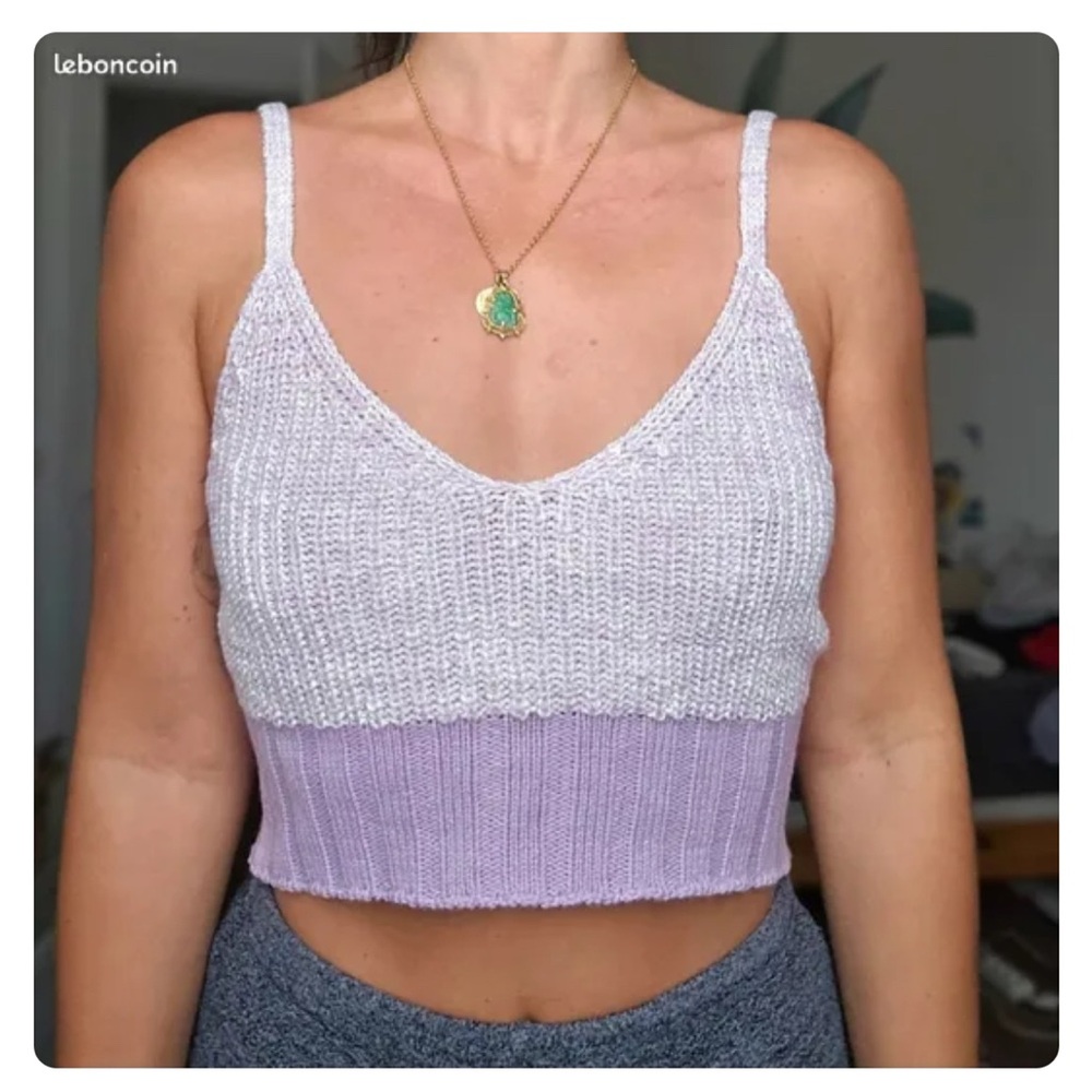 ASOS Two-Tone White and Lavender Knit Cropped Tank